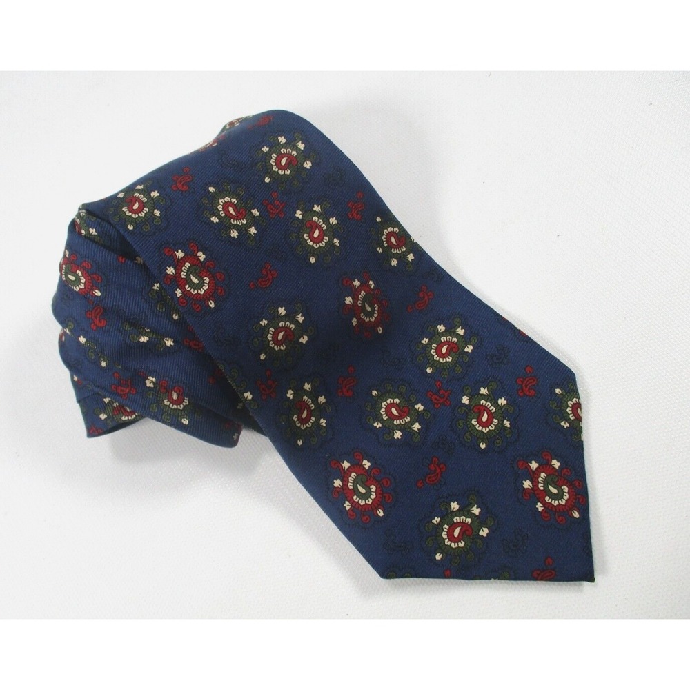 Burberrys of London Men's 100% Silk Medallion Print Necktie Blue Hand Sewn USA